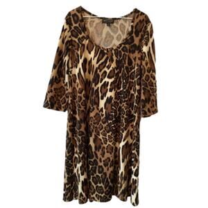 Connected Apparel Women's 16 Boho Chic Brown Leopard Print A-line Dress Travel